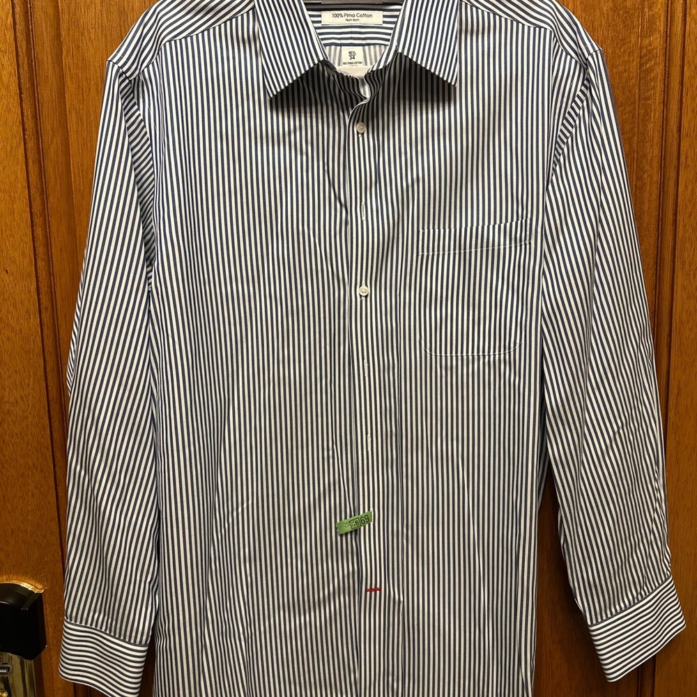 Daniel‎ Cremieux Blue and White Dress Shirt Classic Striped Design Size 16.5/34
